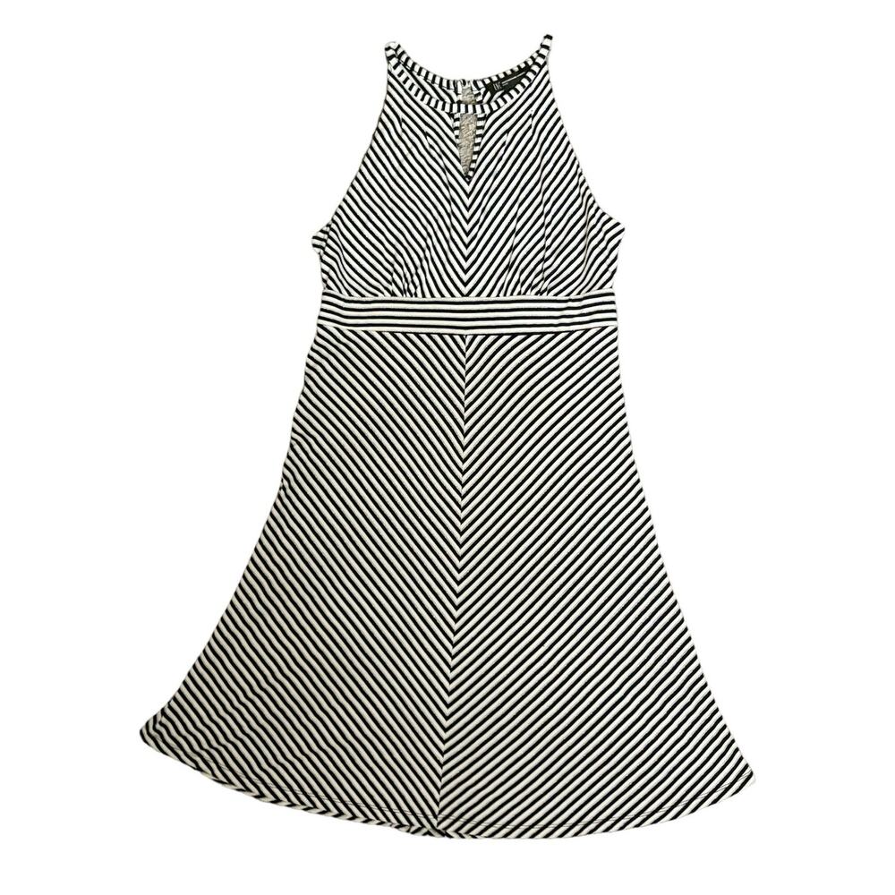 INC Navy/White/Silver Sleeveless Knee-Length Dress Womens Size PM